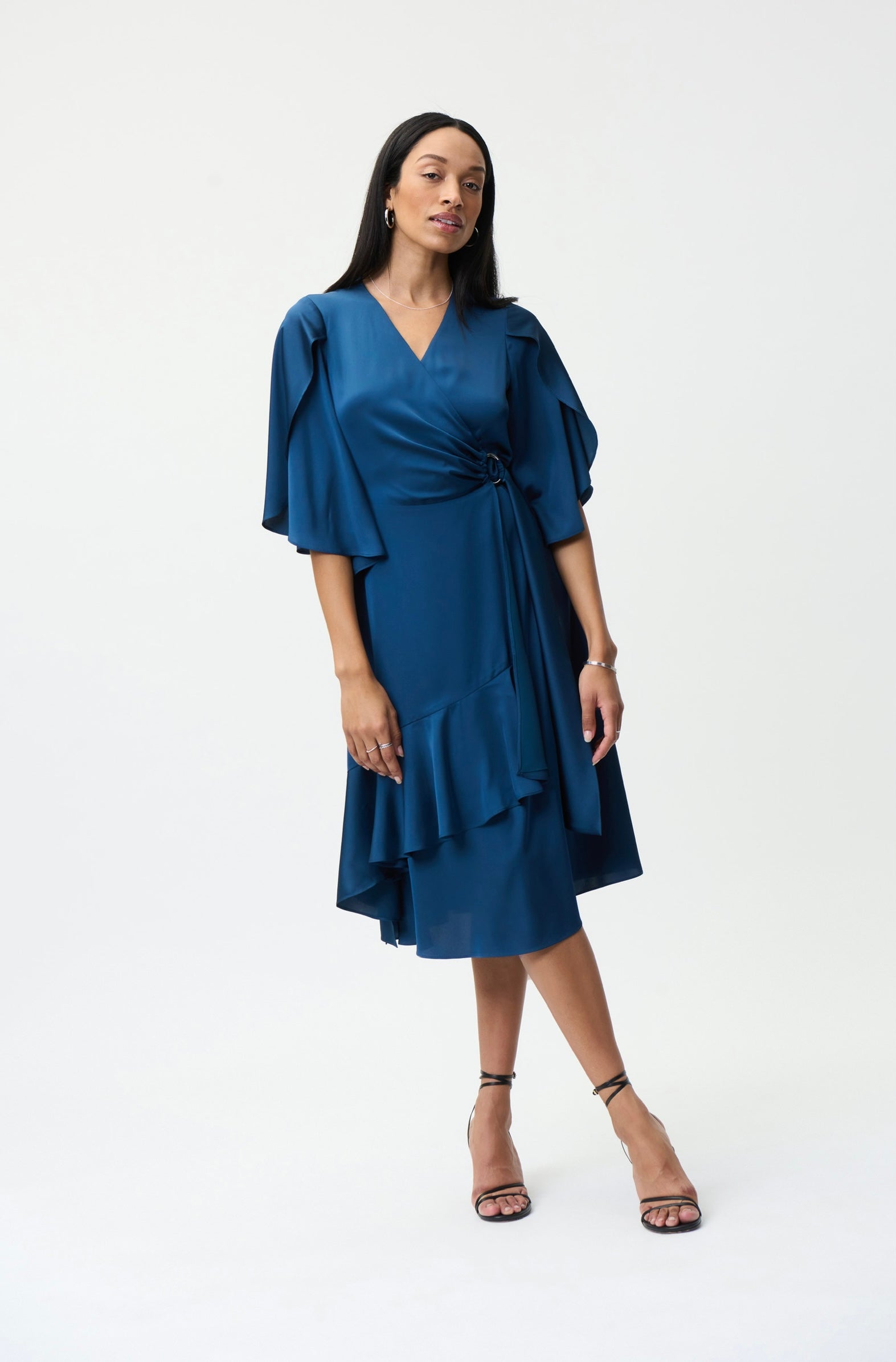 Joseph Ribkoff Ruffle Dress Joseph Ribkoff Satin Ruffle Wrap Dress – Kachoo Giftware